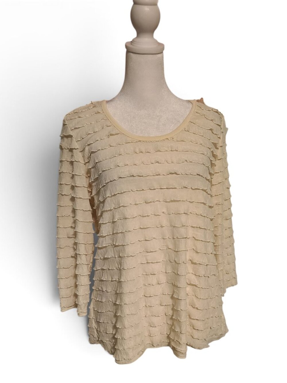 Vintage 90s Slinky Brand Ruffle 3/4th Long Sleeve Ivory Blouse Top Ethereal Goth